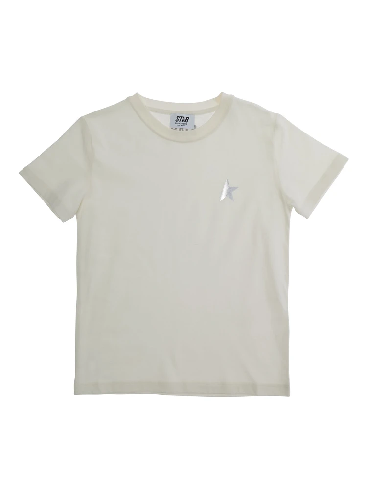 White T-Shirt with Metallic Print in Cotton Boy