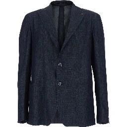 Blue Single-breasted Jacket In Denim for Men