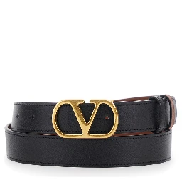 Black Reversible Belt with VLogo Buckle on the Front in  Leather Man