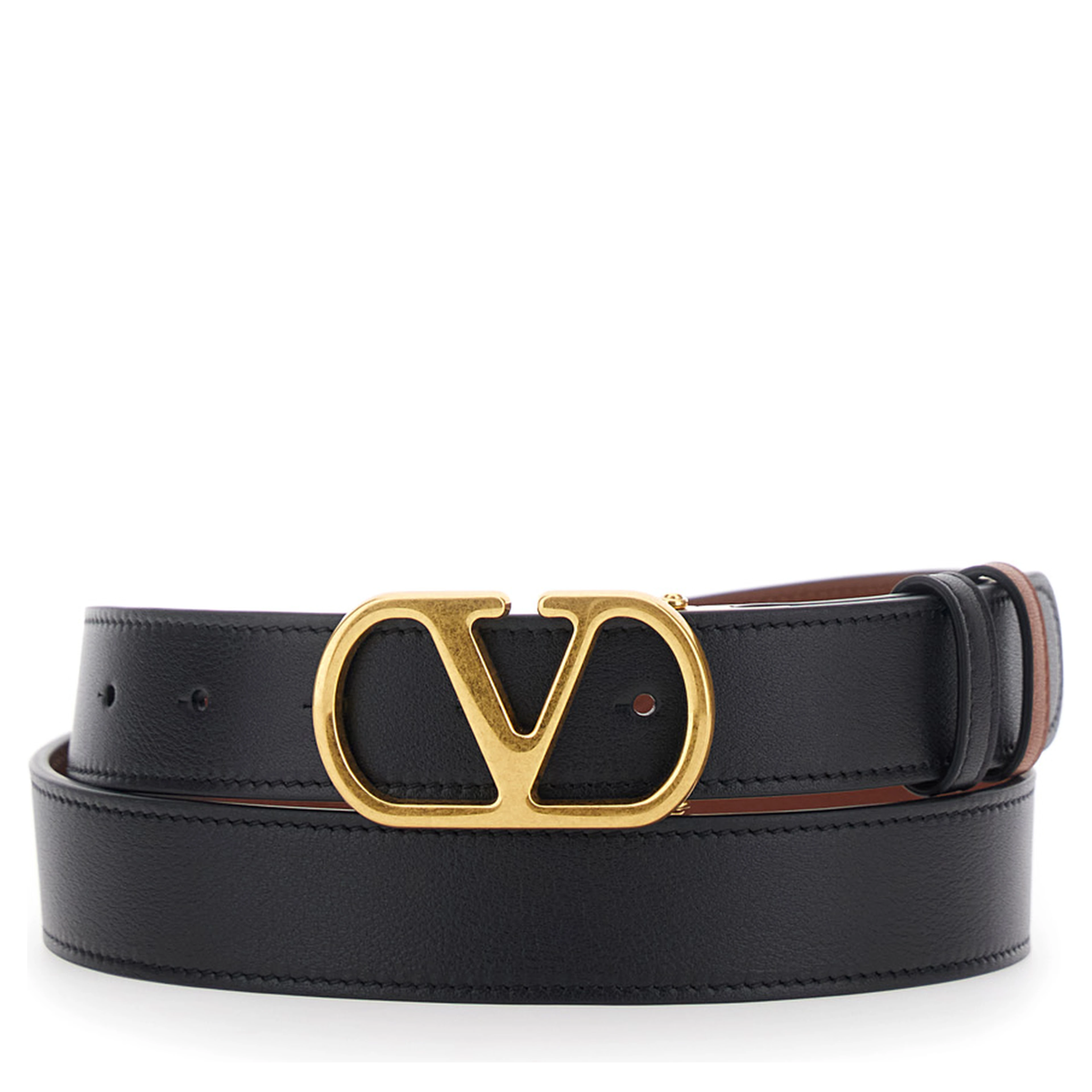 Black Reversible Belt with VLogo Buckle on the Front in  Leather Man