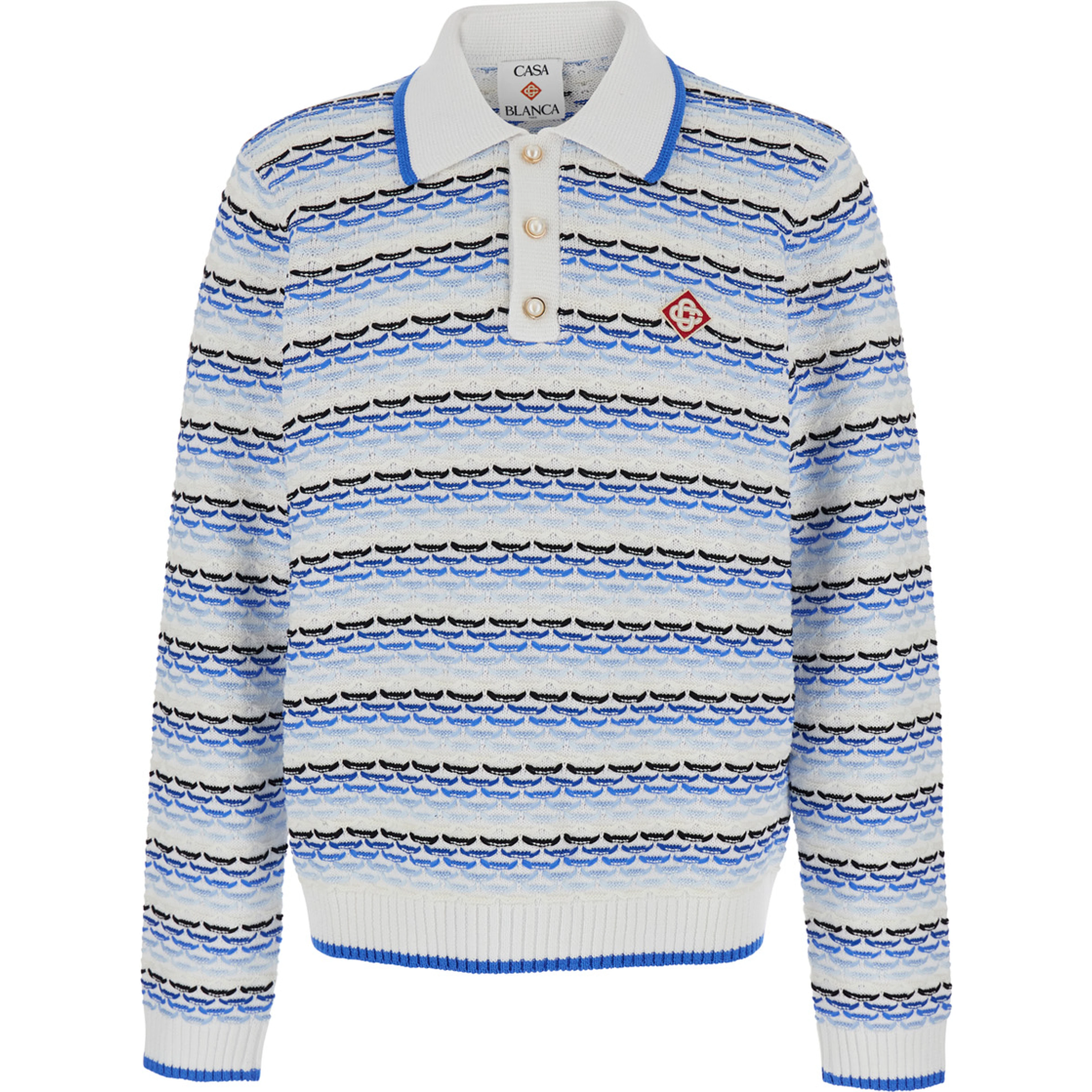 Blue Polo with Logo Embroidery on the Front and All-Over Stripes in Cotton Man
