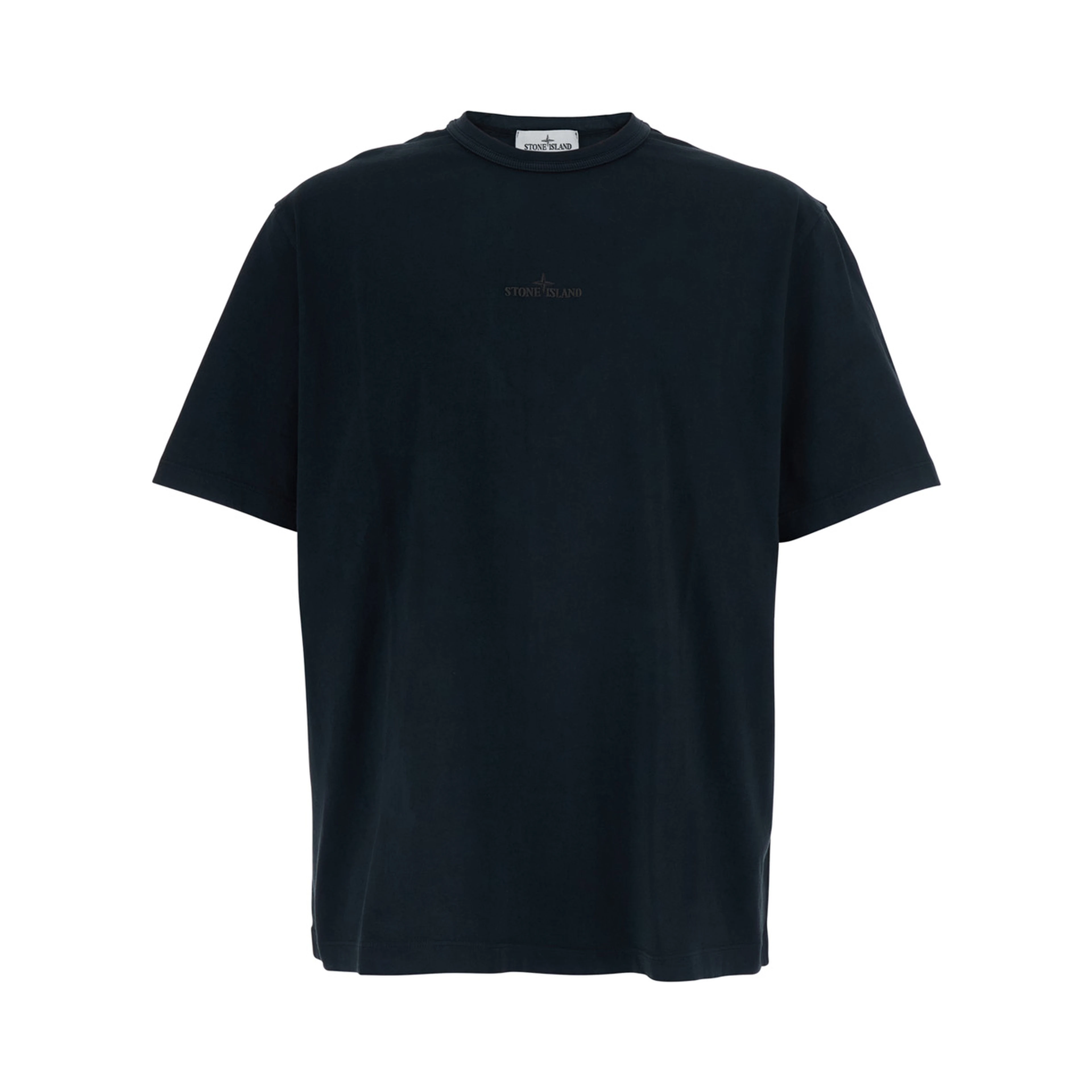 Blue Crew Neck T-Shirt with Logo Lettering Embroidery on the Front in Cotton for Men