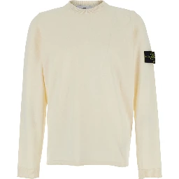 White Sweater with Round Neck and Long Sleeves In Cotton for Men