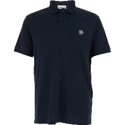 Blue Polo shirt with Classic Collar and Logo Patch on the front in Stretch Cotton for Men
