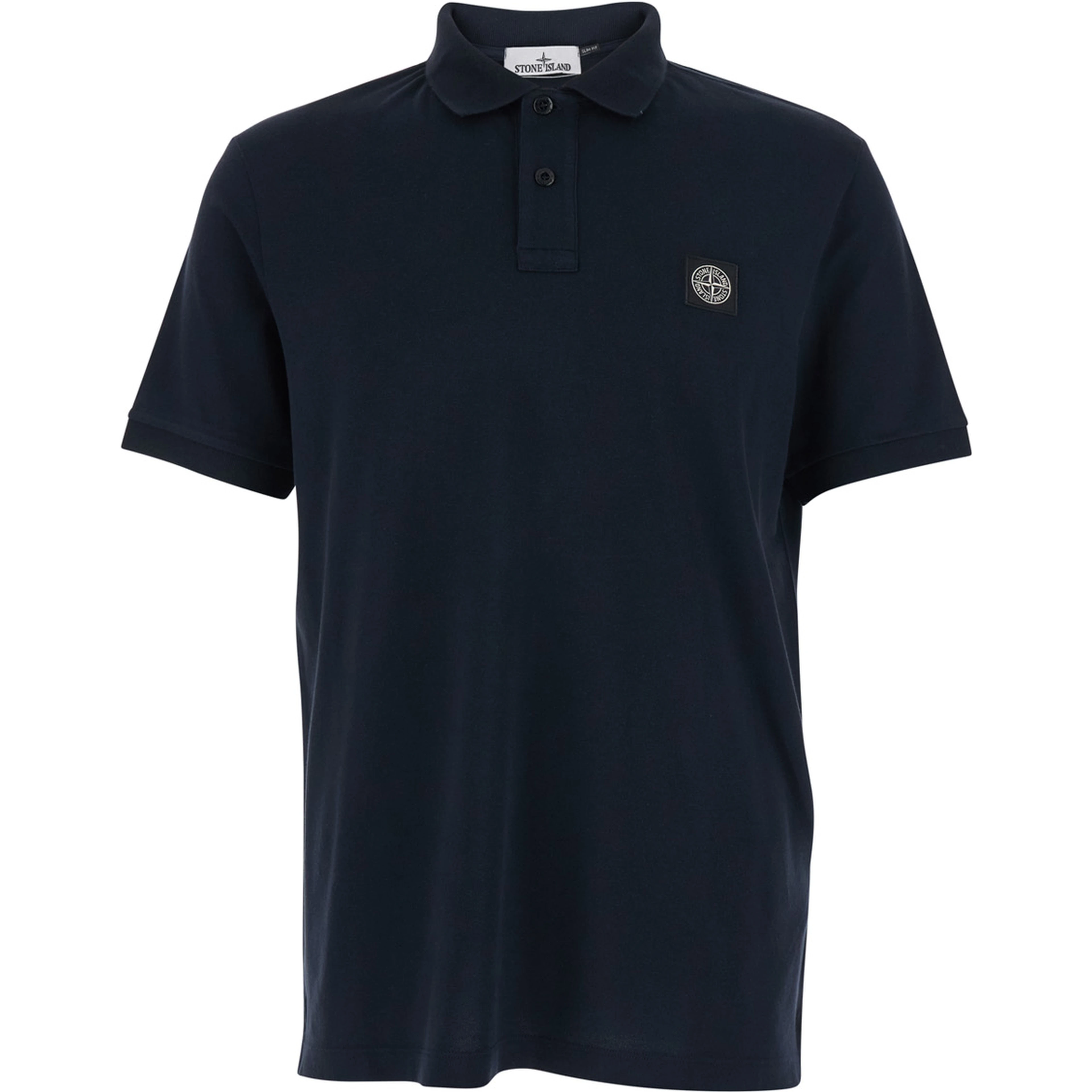 Blue Polo shirt with Classic Collar and Logo Patch on the front in Stretch Cotton for Men