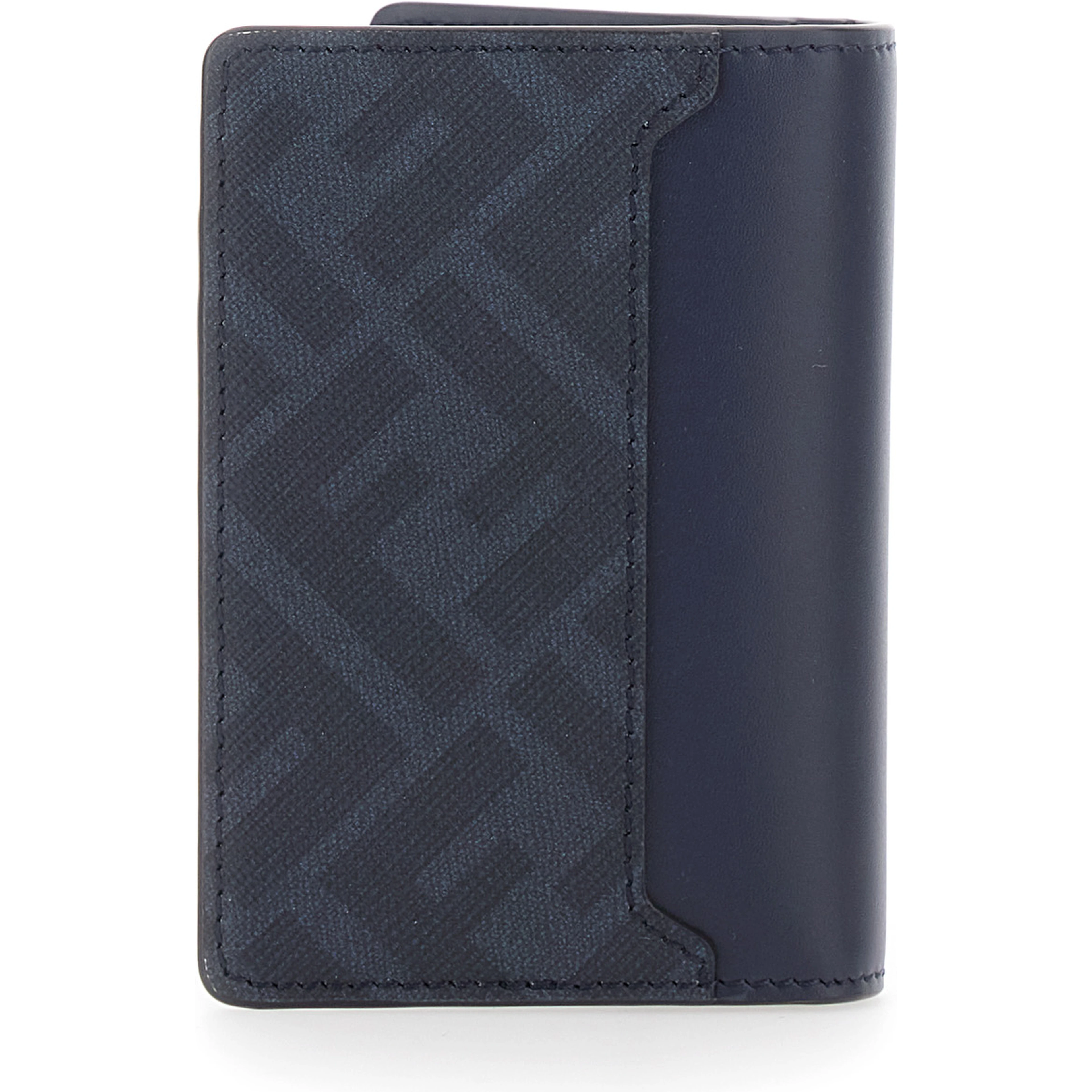 Blue Leather Card Holder with FF Logo Plate on the Front for Men