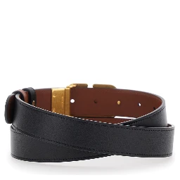 Black Reversible Belt with VLogo Buckle on the Front in  Leather Man