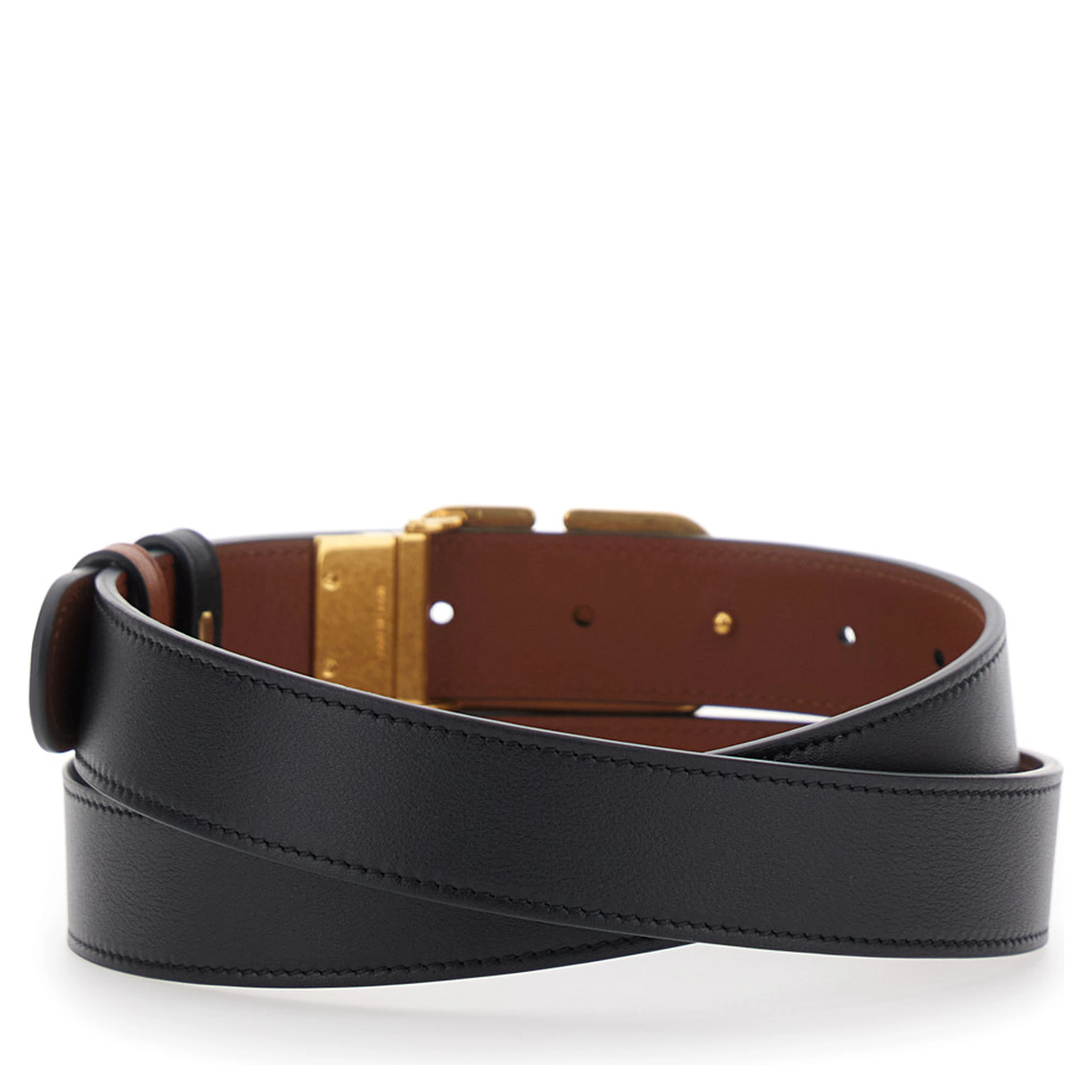 Black Reversible Belt with VLogo Buckle on the Front in  Leather Man