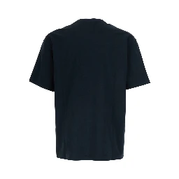 Blue Crew Neck T-Shirt with Logo Lettering Embroidery on the Front in Cotton for Men