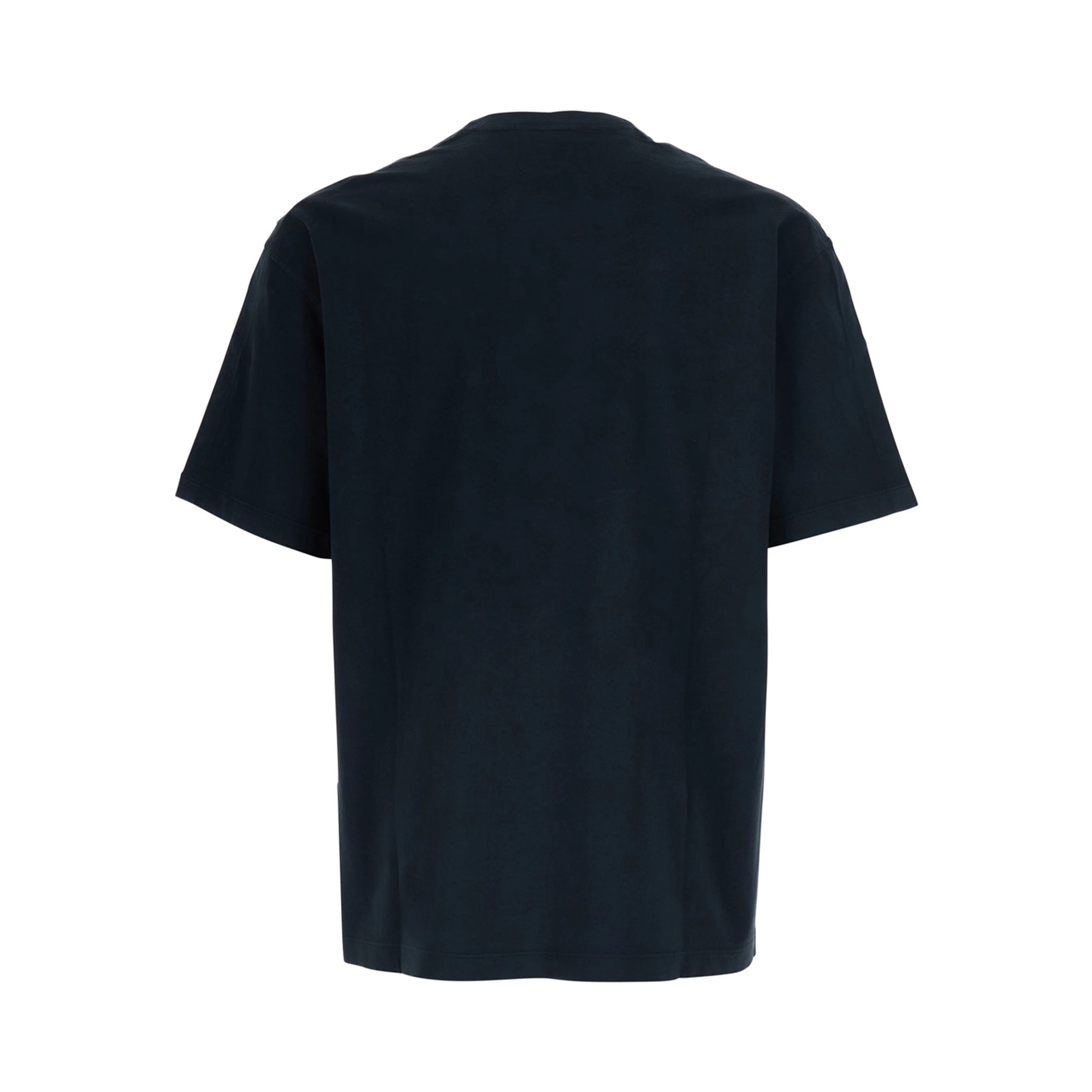 Blue Crew Neck T-Shirt with Logo Lettering Embroidery on the Front in Cotton for Men