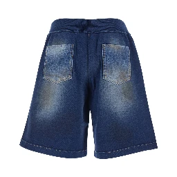 Blue Shorts with Elastic Waist and Worn Effect in Cotton for Men