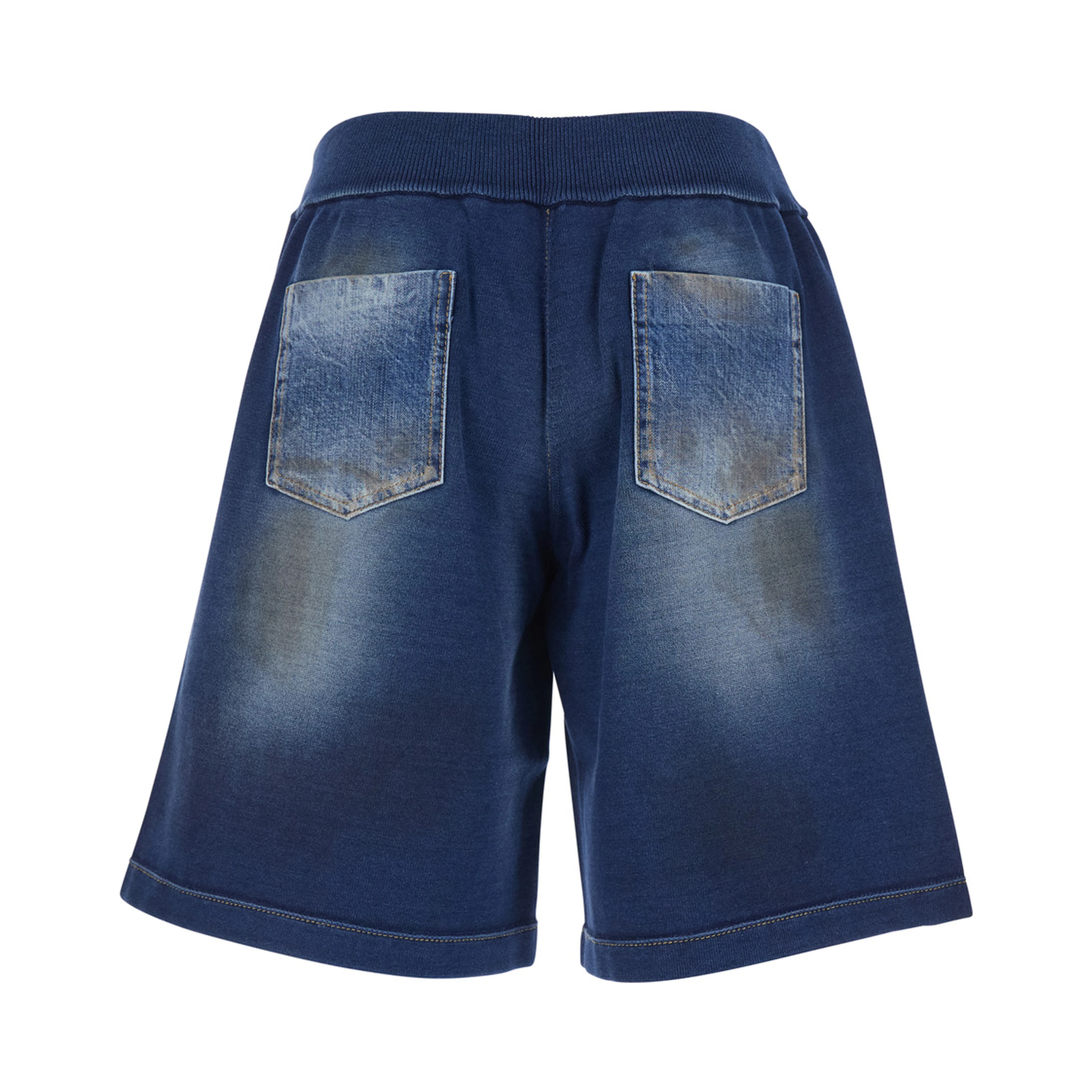 Blue Shorts with Elastic Waist and Worn Effect in Cotton for Men