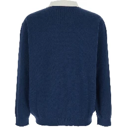 Blue Polo Shirt with Contrast Collar and Logo on Front in Cotton Blend Man
