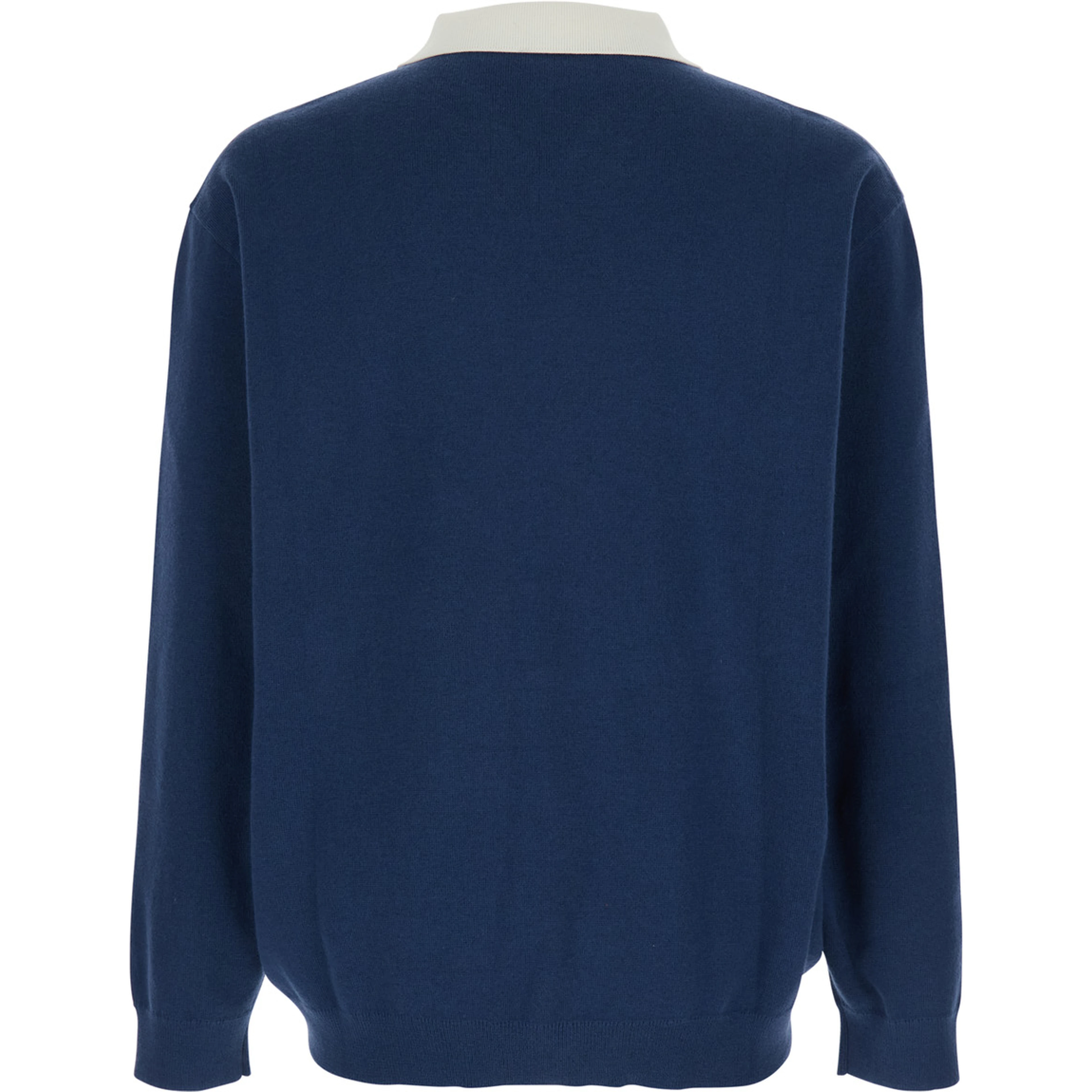 Blue Polo Shirt with Contrast Collar and Logo on Front in Cotton Blend Man