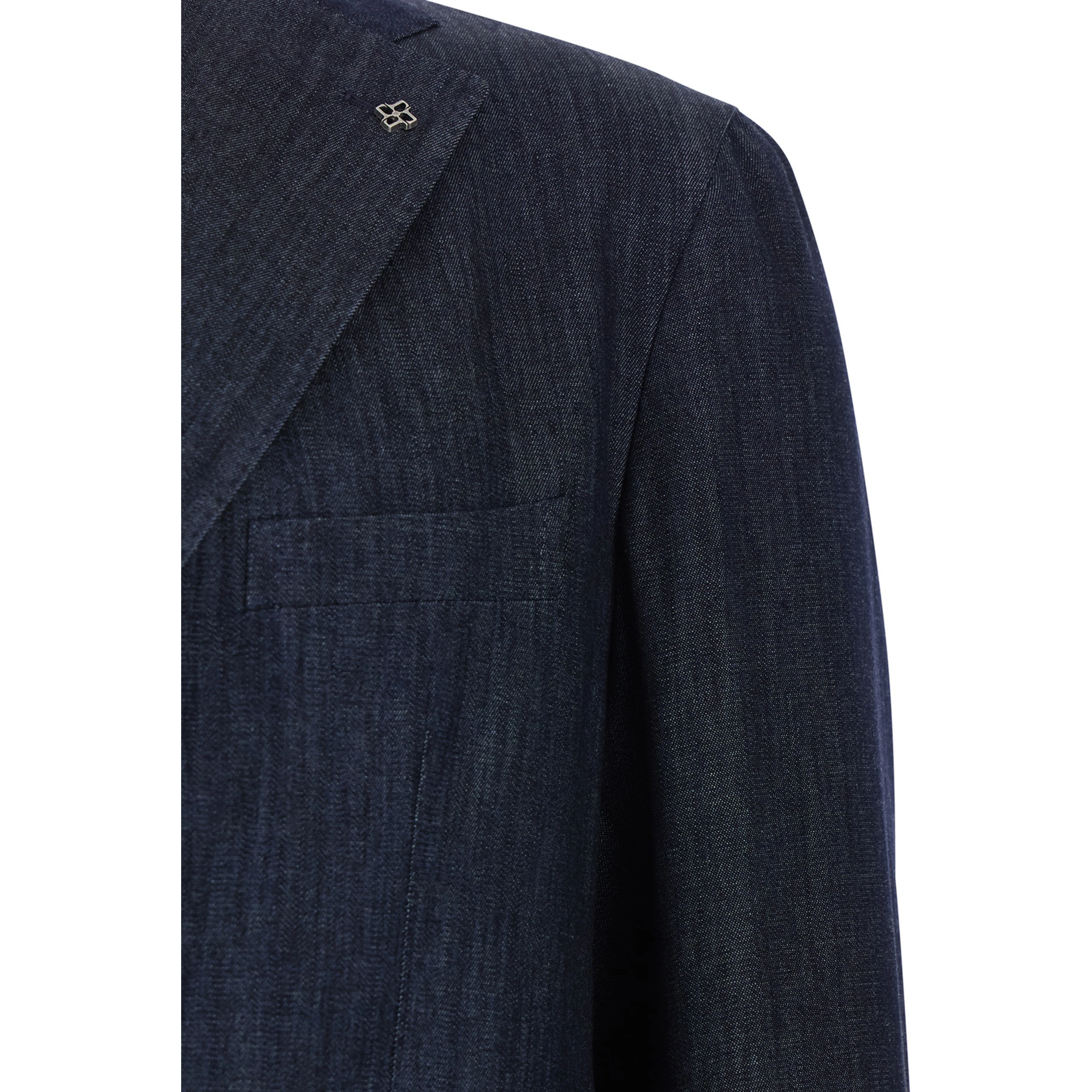 Blue Single-breasted Jacket In Denim for Men