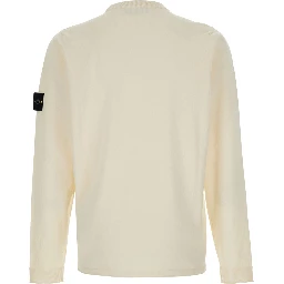 White Sweater with Round Neck and Long Sleeves In Cotton for Men