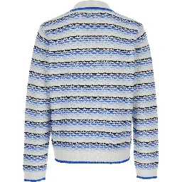 Blue Polo with Logo Embroidery on the Front and All-Over Stripes in Cotton Man