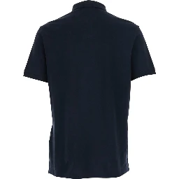Blue Polo shirt with Classic Collar and Logo Patch on the front in Stretch Cotton for Men