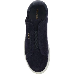 Dice Blue Low Top Laceless Sneakers  with Logo Lettering on the Back in Leather for Men