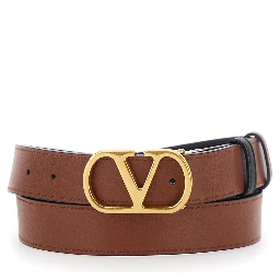 Black Reversible Belt with VLogo Buckle on the Front in  Leather Man