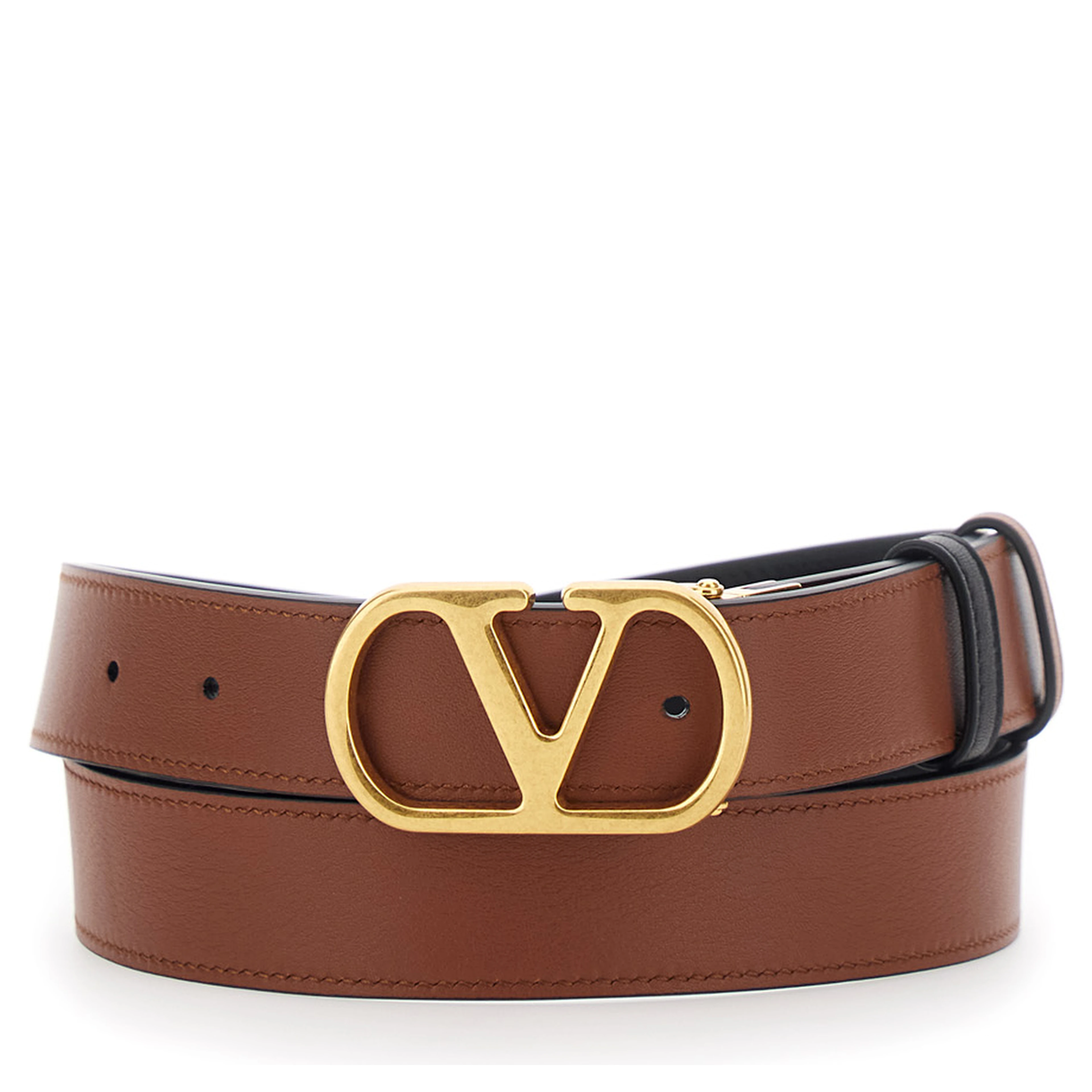 Black Reversible Belt with VLogo Buckle on the Front in  Leather Man