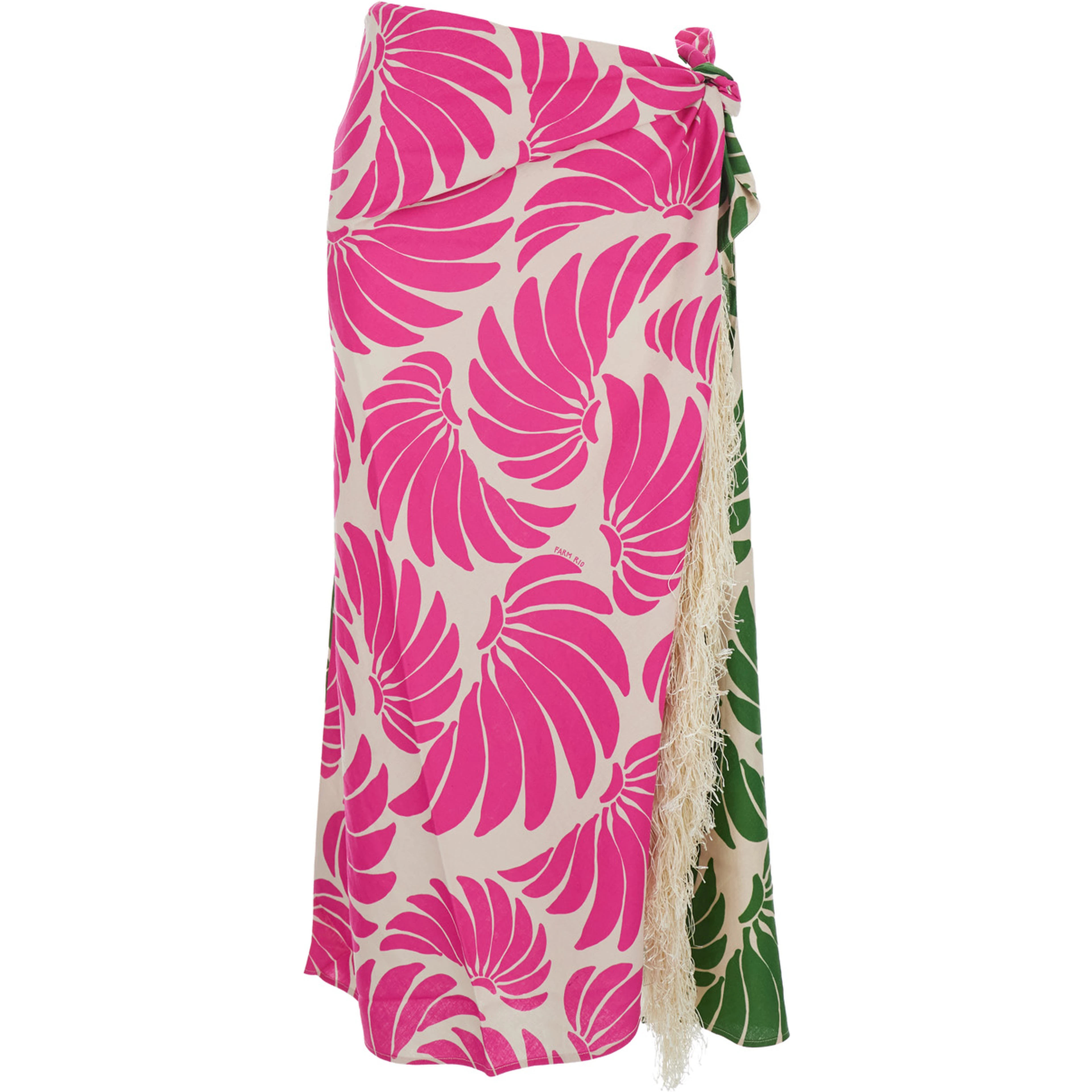 Floral Knot Multicolor Midi Skirt with Side Knot Closure and All-Over Floral Print in Linen Blend for Women