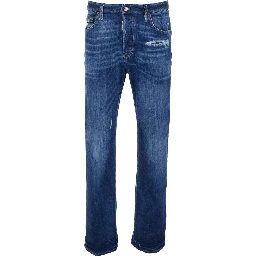 Blue Jeans with Ripped Details and Logo Patch on the Back in Denim for Men