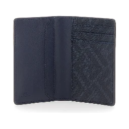 Blue Leather Card Holder with FF Logo Plate on the Front for Men