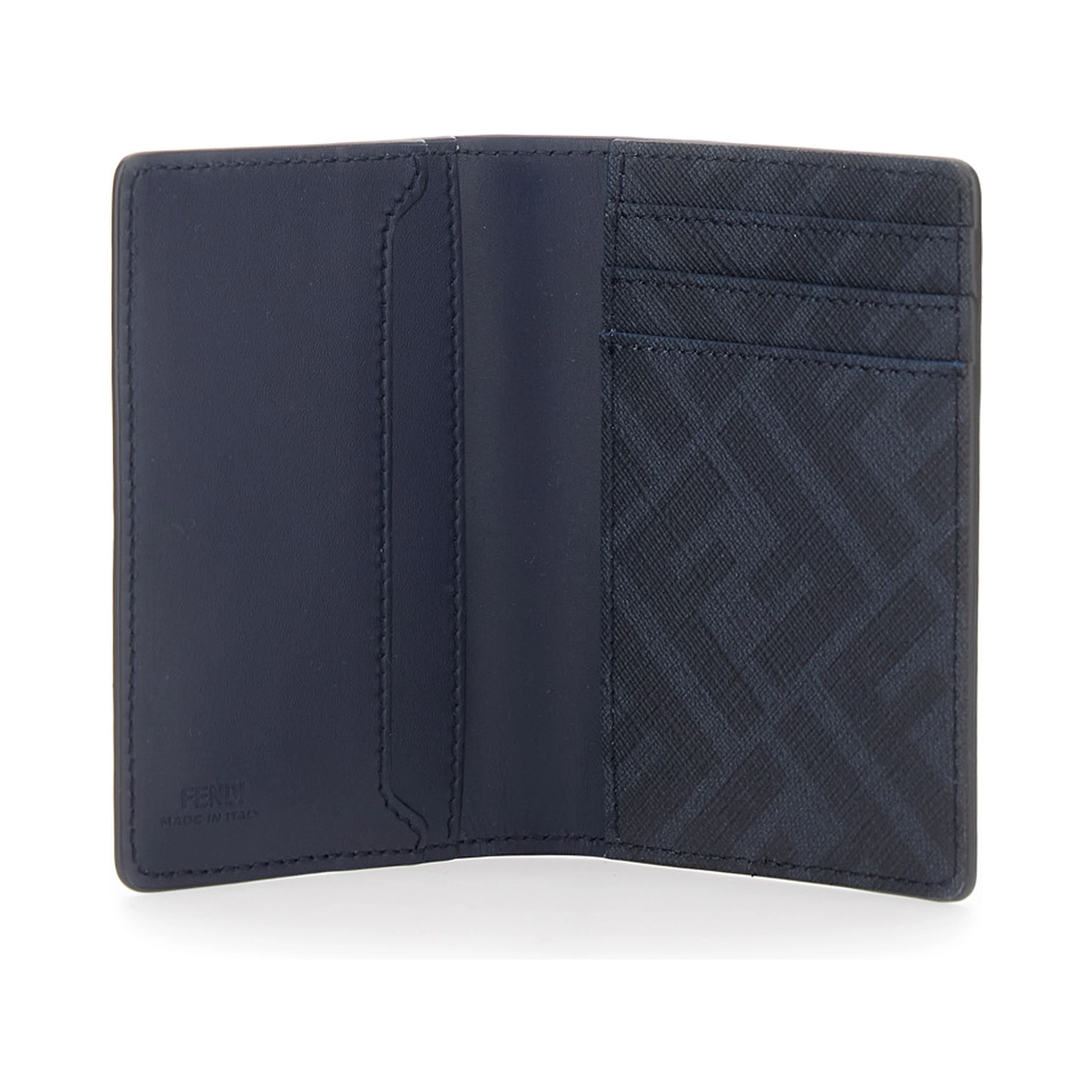 Blue Leather Card Holder with FF Logo Plate on the Front for Men