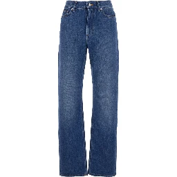 Blue Five-Pocket Jeans with Belt Loops and Logo Patch on the Back in Denim For Women