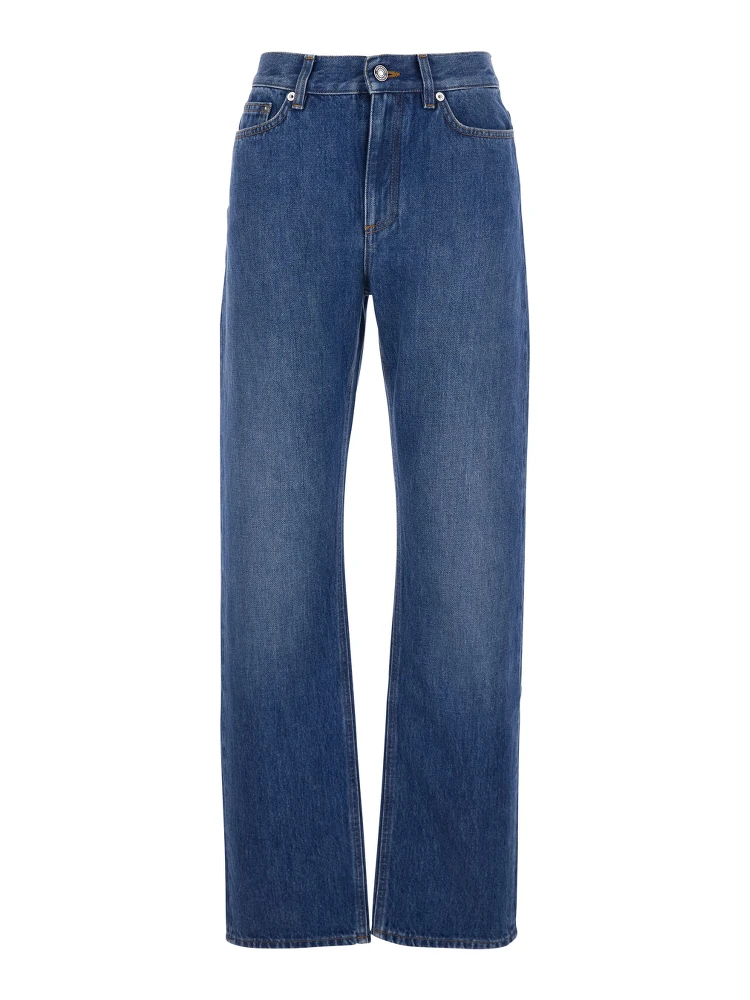 Blue Five-Pocket Jeans with Belt Loops and Logo Patch on the Back in Denim For Women