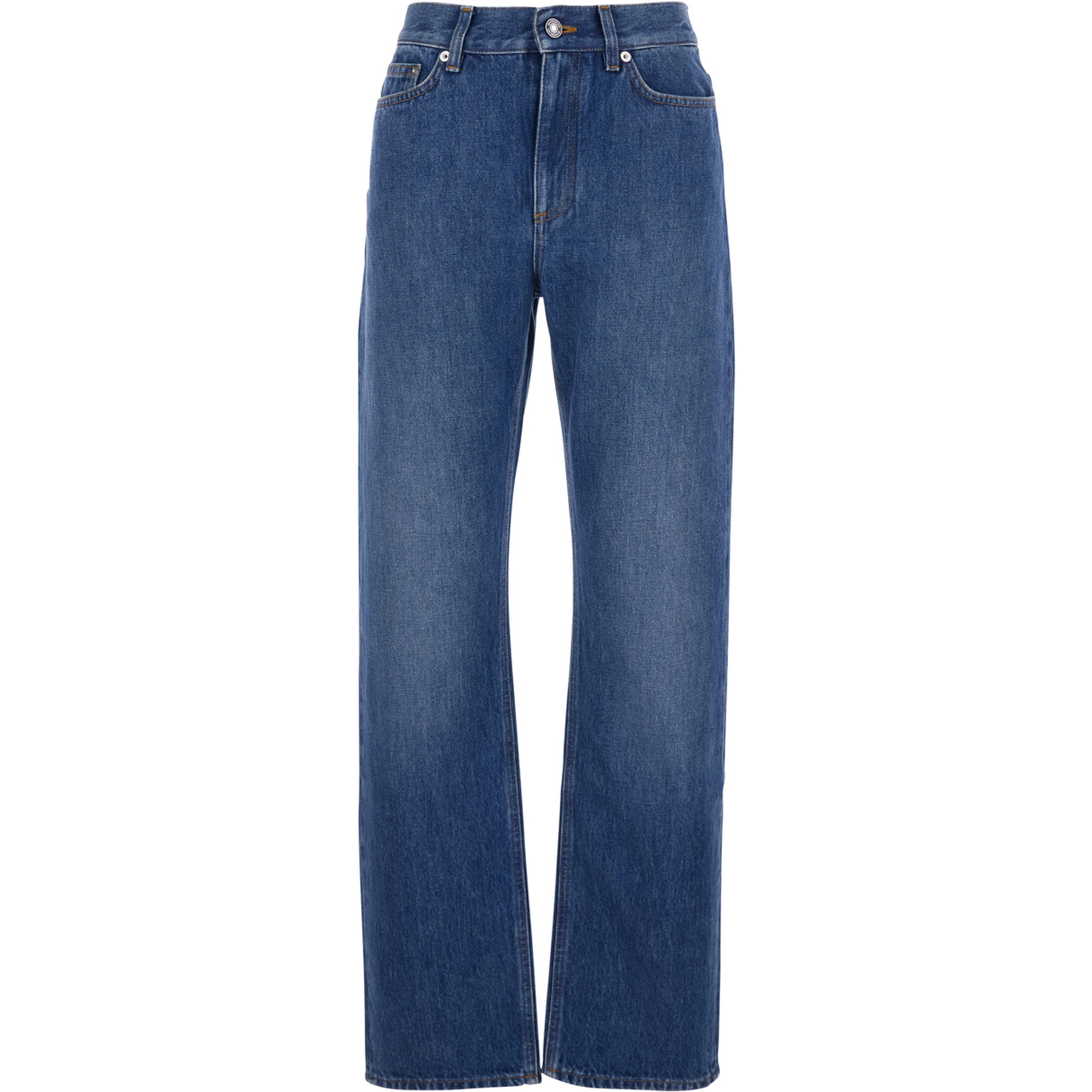Blue Five-Pocket Jeans with Belt Loops and Logo Patch on the Back in Denim For Women