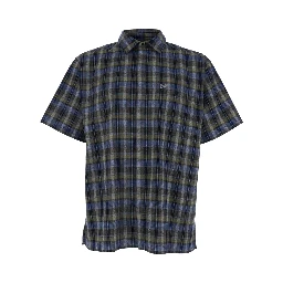 grey short-sleeved shirt with check motif in cotton blend man