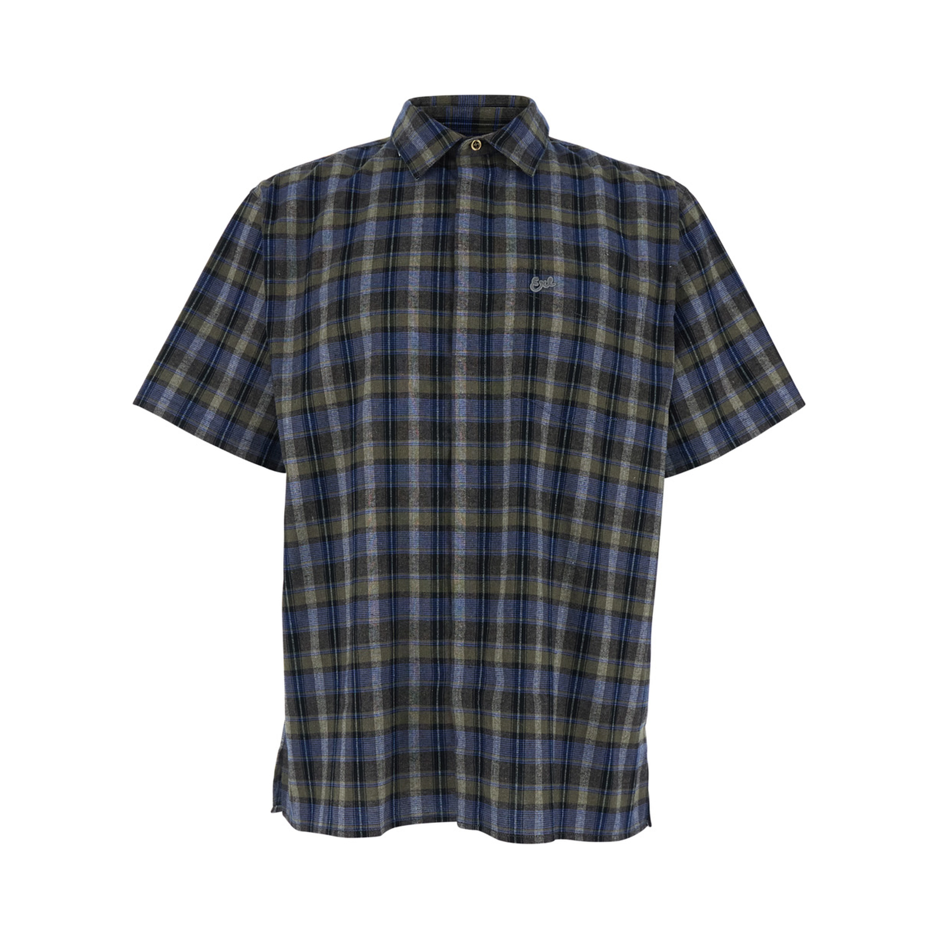 grey short-sleeved shirt with check motif in cotton blend man