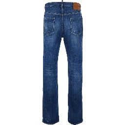 Blue Jeans with Ripped Details and Logo Patch on the Back in Denim for Men
