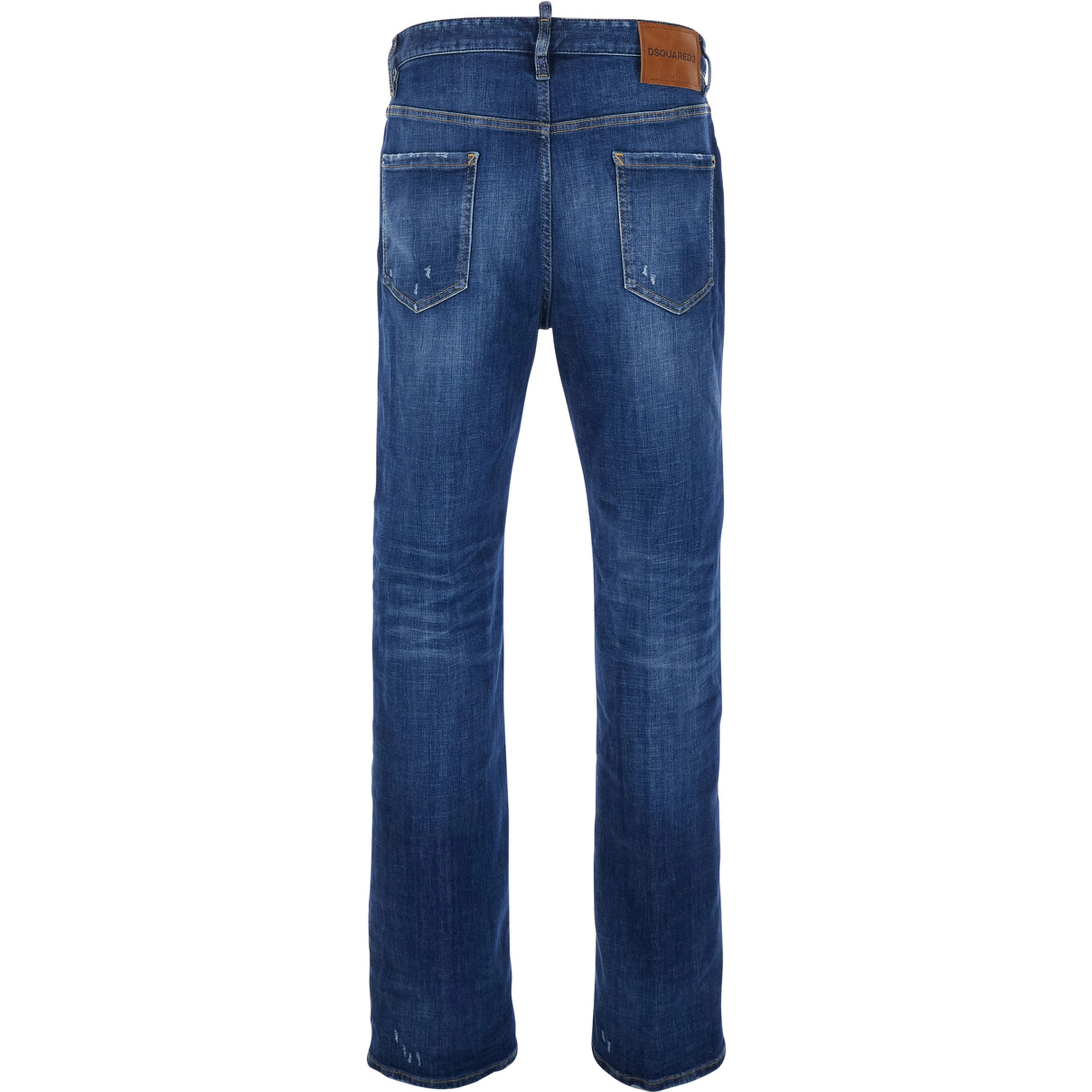Blue Jeans with Ripped Details and Logo Patch on the Back in Denim for Men