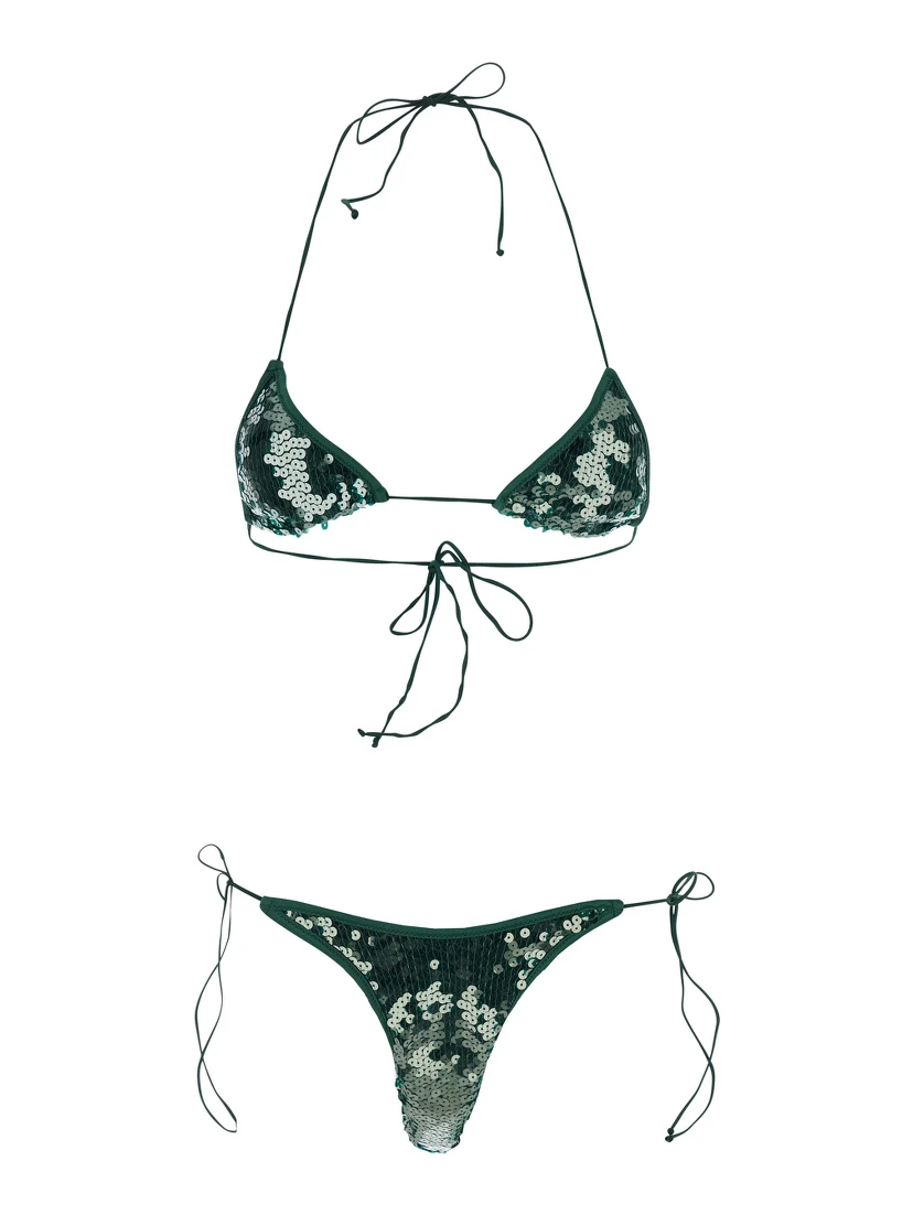 MARYLIN Green Bikini with Triangle Top and all-over rhinestones in Tech Fabric Women