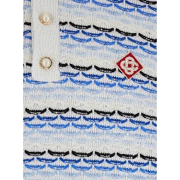 Blue Polo with Logo Embroidery on the Front and All-Over Stripes in Cotton Man