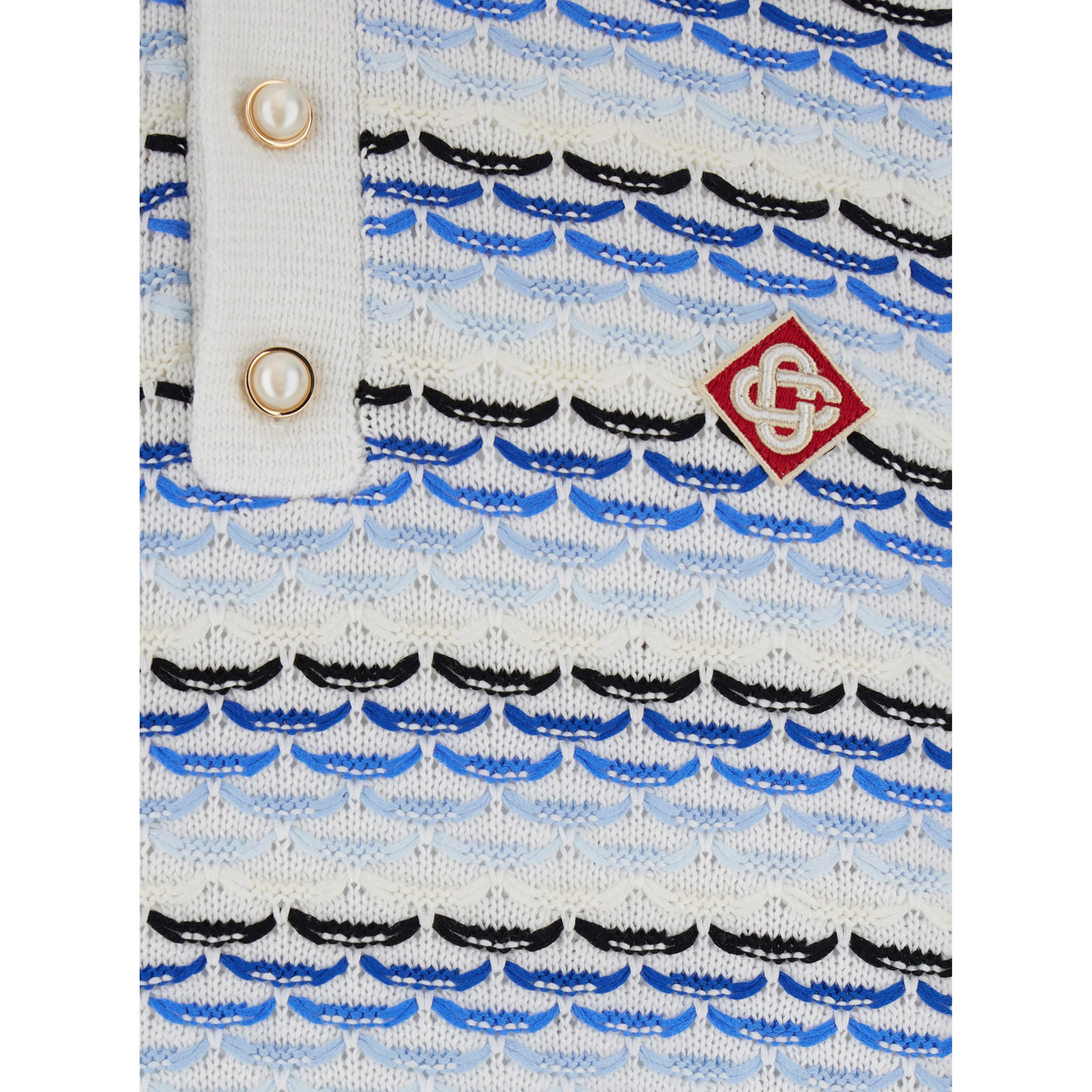 Blue Polo with Logo Embroidery on the Front and All-Over Stripes in Cotton Man
