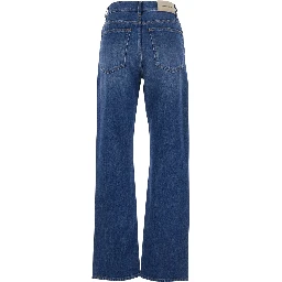 Blue Five-Pocket Jeans with Belt Loops and Logo Patch on the Back in Denim For Women