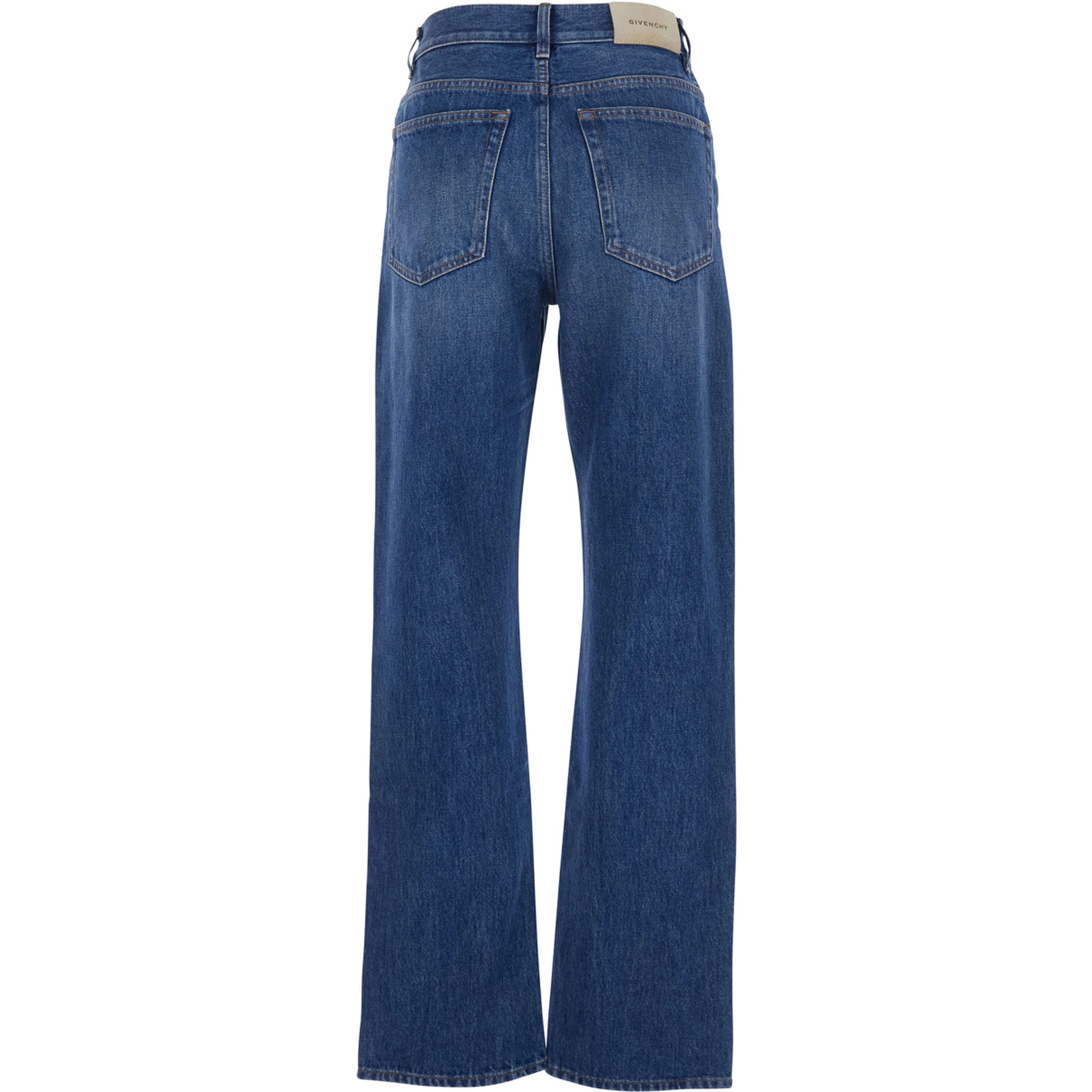 Blue Five-Pocket Jeans with Belt Loops and Logo Patch on the Back in Denim For Women