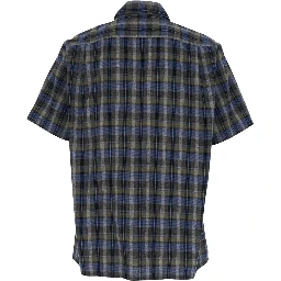grey short-sleeved shirt with check motif in cotton blend man