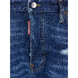 Blue Jeans with Ripped Details and Logo Patch on the Back in Denim for Men