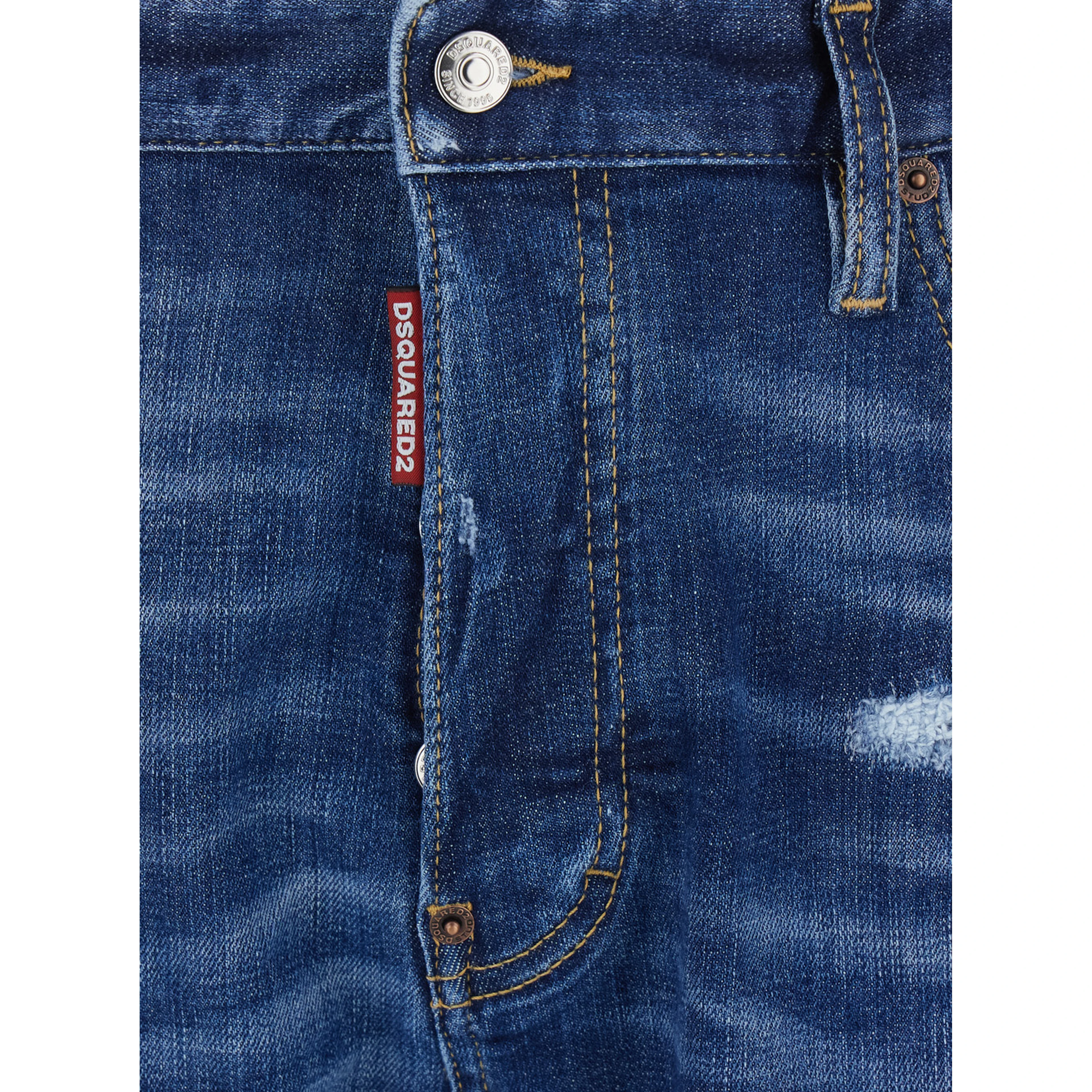 Blue Jeans with Ripped Details and Logo Patch on the Back in Denim for Men