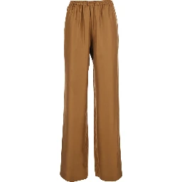 Alera Brown Pants with Elastic Waist and Wide Leg in Silk for Women