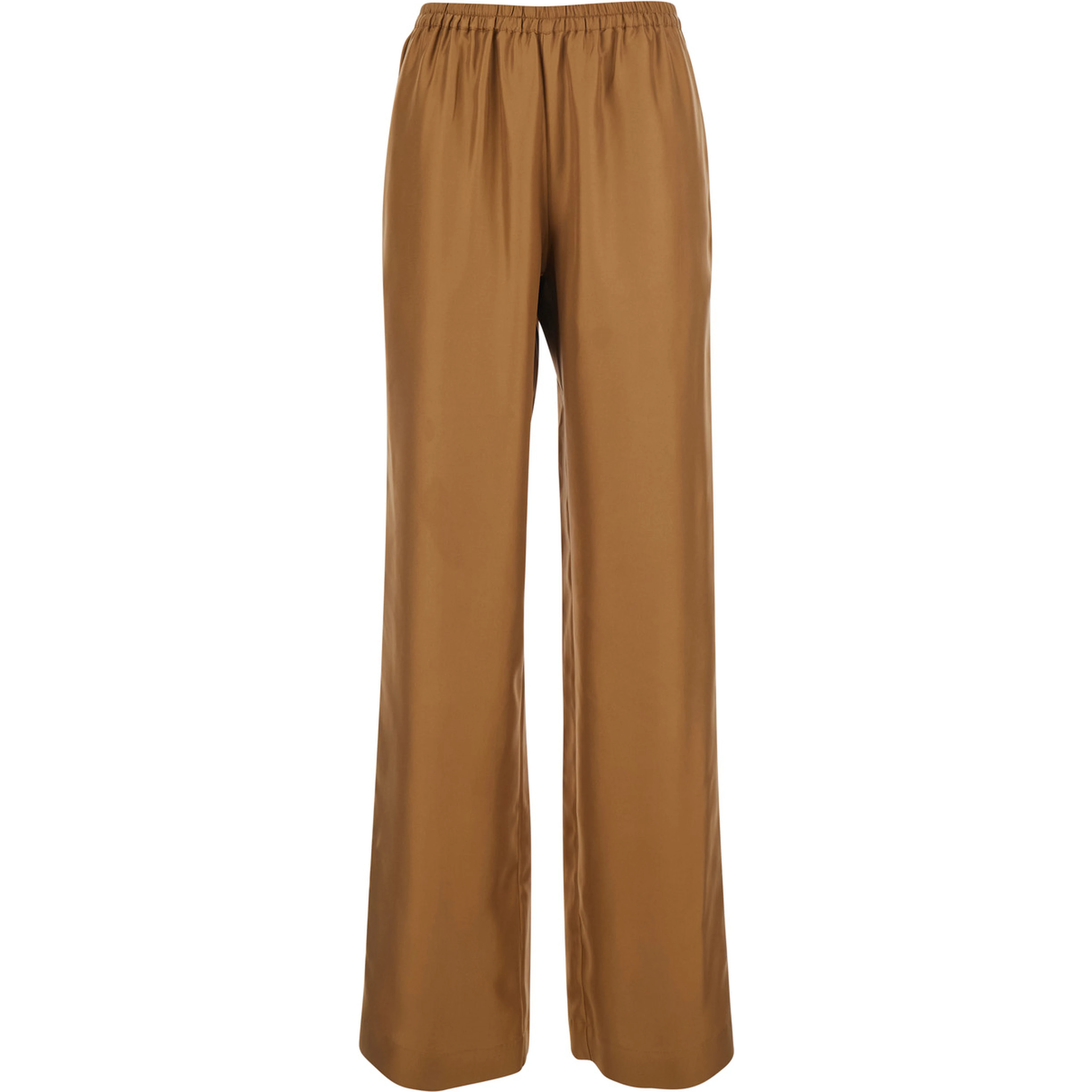 Alera Brown Pants with Elastic Waist and Wide Leg in Silk for Women