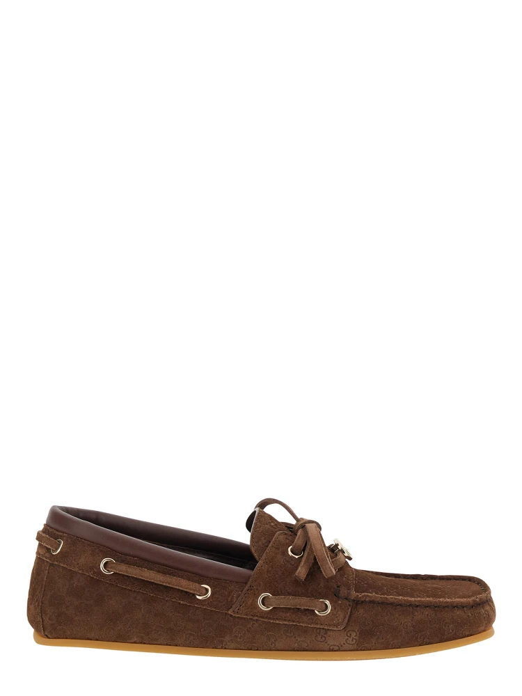Brown Loafers with GG Plate on the Front in GG Suede for Women