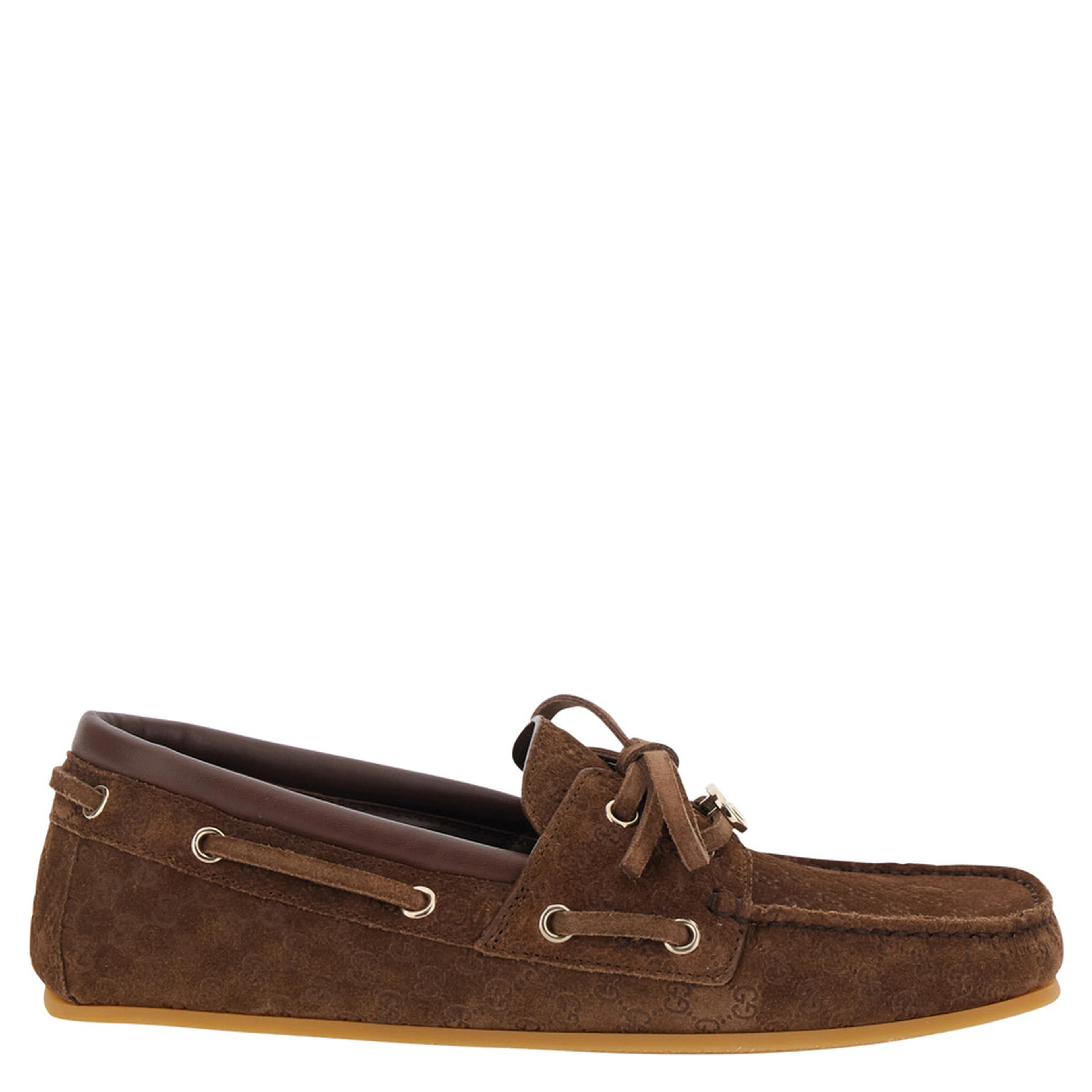 Brown Loafers with GG Plate on the Front in GG Suede for Women