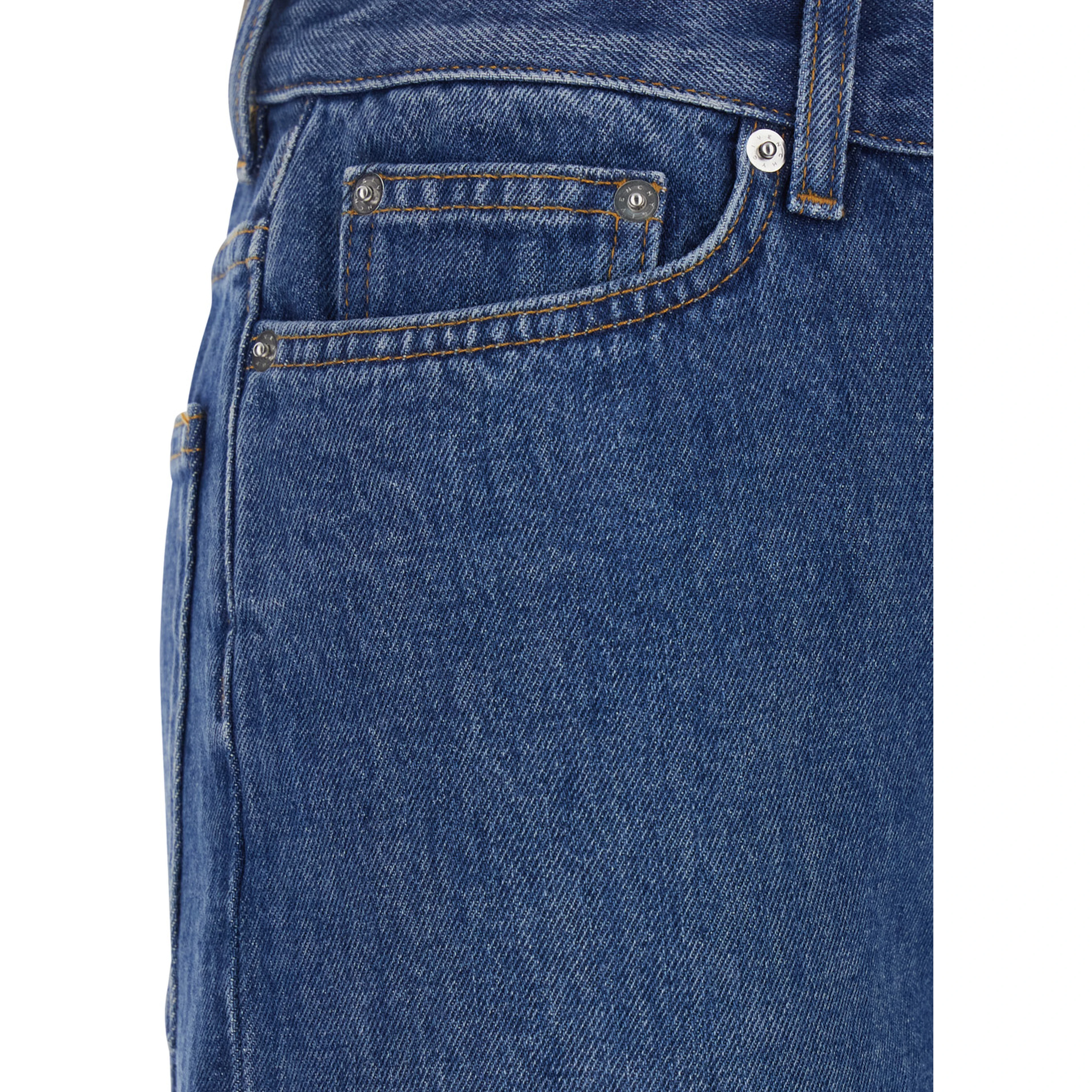 Blue Five-Pocket Jeans with Belt Loops and Logo Patch on the Back in Denim For Women