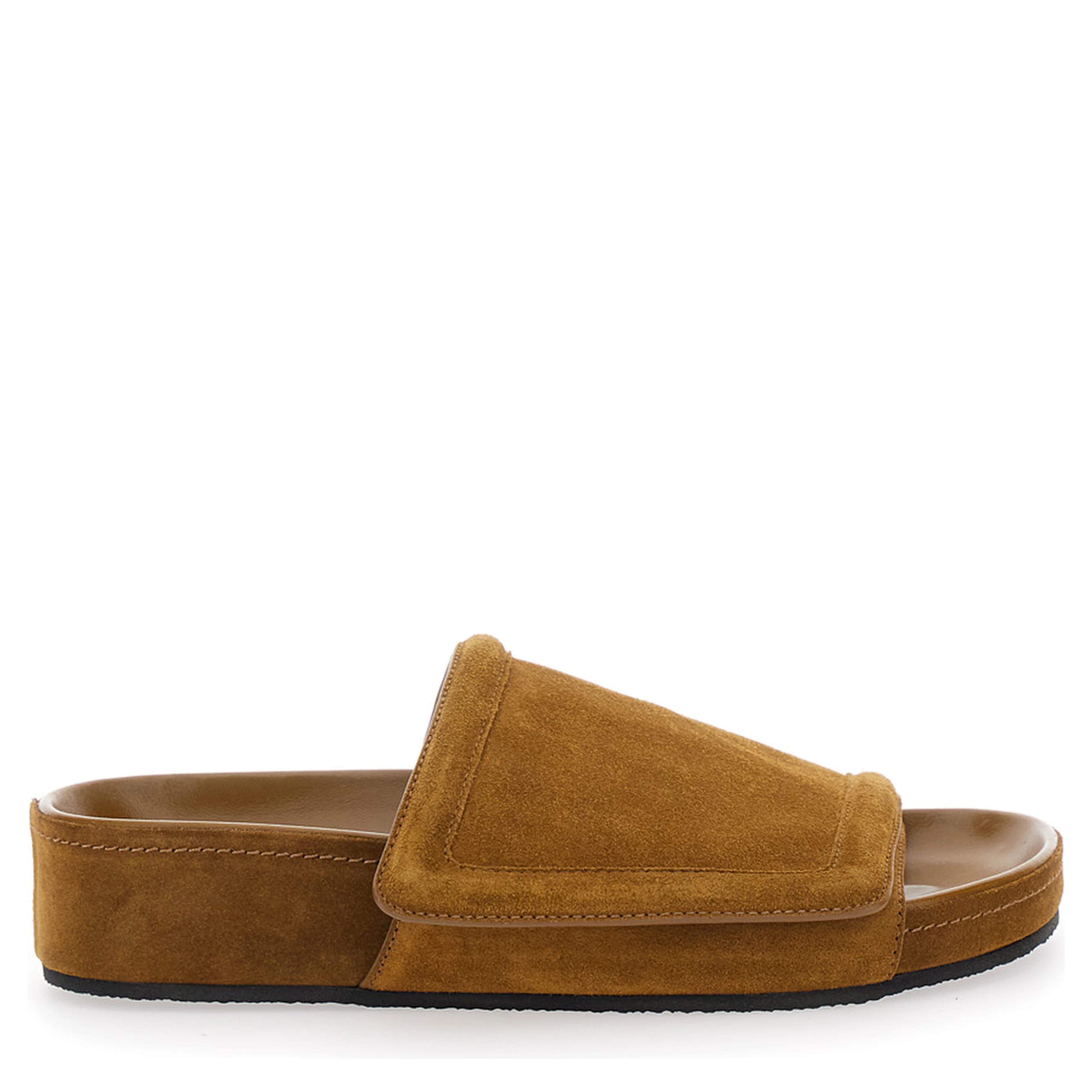 Brown sandals with adjustable velcro strap in suede for women